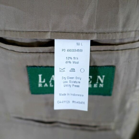 Lauren Ralph Lauren Wool Silk Brown Tan Hounstooth W/ Blue Windowpane 48L SPort - Picture 9 of 12